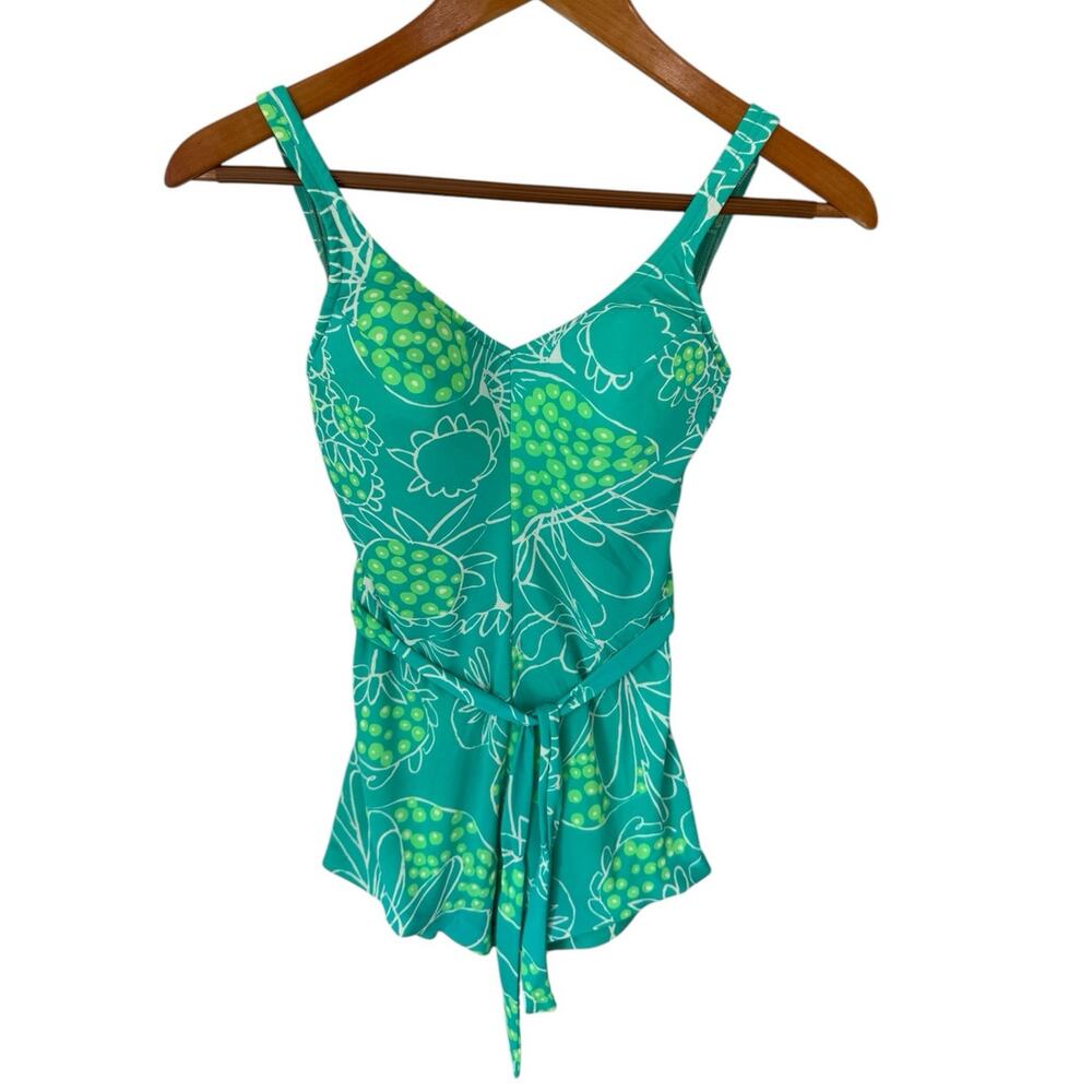 Vintage 60s ROSE MARIE REID Swimsuit Size 12 Green One Piece Pinup Bombshell